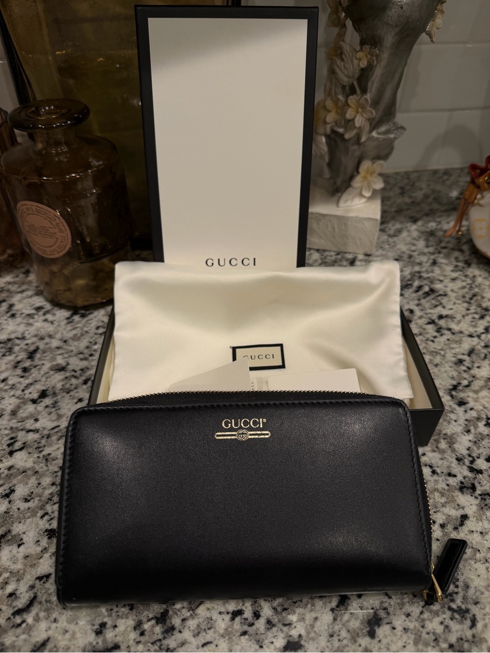Gucci Zip Around Leather Wallet with Metallic Logo